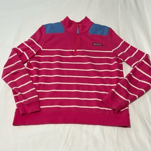 Vineyard Vines Pink & White Striped Quarter Zip Pullover - Picture 1 of 4